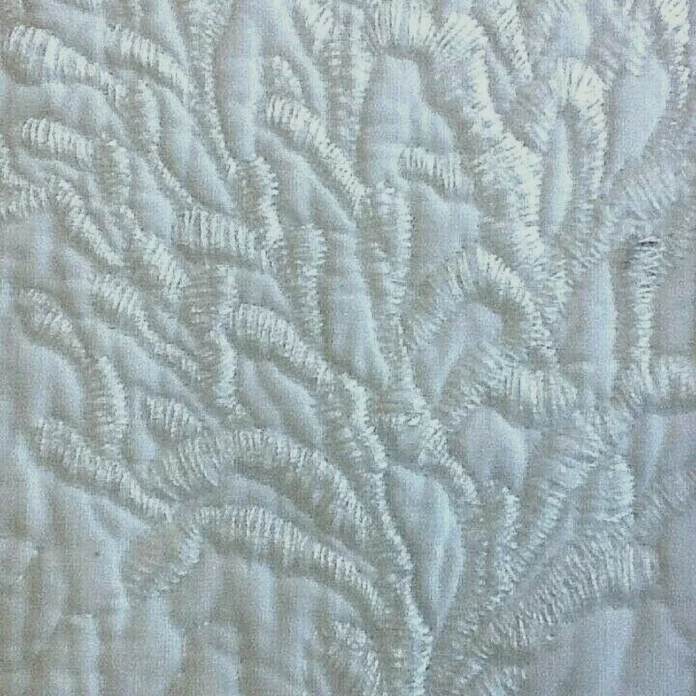 LIGHT GRAY 3pc Coastal Living Full/Queen EMBROIDERED CORAL 100% Cotton Quilt Set
